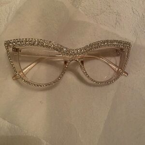 Crystal-Embellished Cat Eye Glasses - Clear/Pink